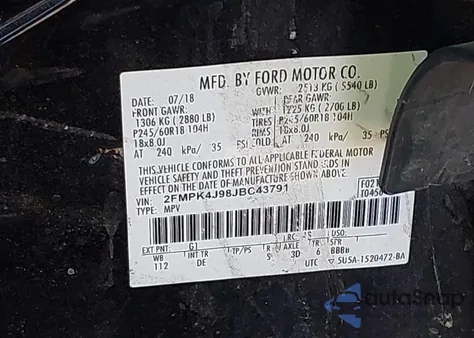 2018 Ford Edge Sel z USA, uszkodzony, nr VIN 2FMPK4J98JBC43791